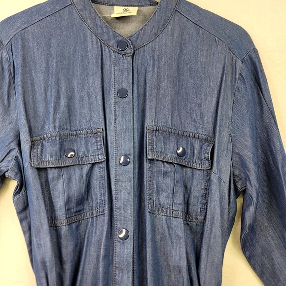 Laurie Felt XS Denim Shirt Dress Snap-button Closure Belted Pockets - Picture 4 of 11